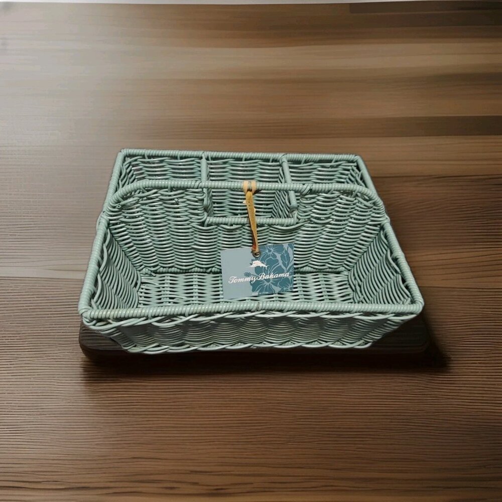 Tommy‎ Bahama Turquoise Wicker Basket Picnic Wine Home Decorations
